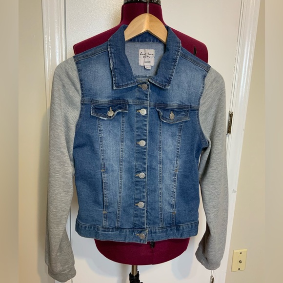 EUC Love Tree Denim Jacket  W Cotton Sleeves - Picture 1 of 11